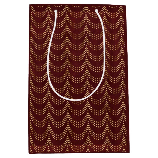Sac Cadeau Moyen Élégant Gold Fairy Lights Rustic Red Christmas (Devant)