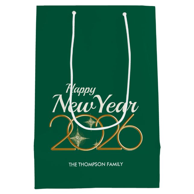 Sac Cadeau Moyen Elegant Green & Gold “New Year 2026” Personalized  (Dos)