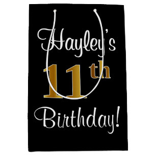 Sac Cadeau Moyen Elégant, Luxueux, Faux Gold Look 11e anniversaire
