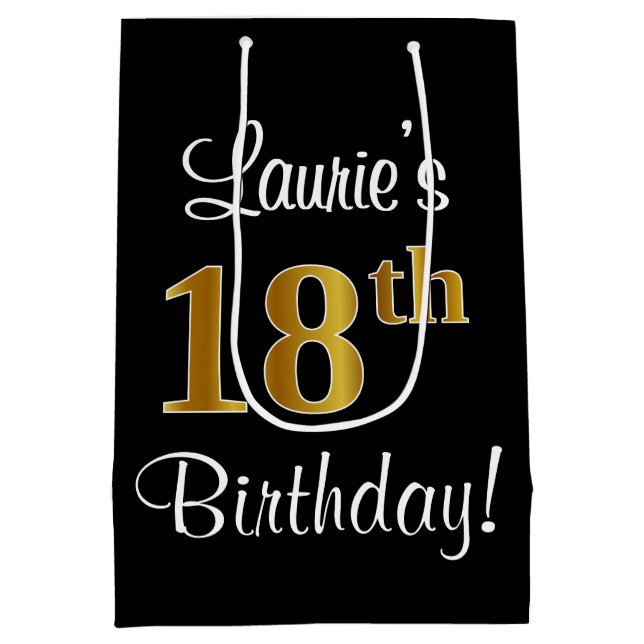 Sac Cadeau Moyen Elégant, Luxueux, Faux Gold Look 18ème anniversair (Dos)