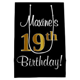 Sac Cadeau Moyen Elégant, Luxueux, Faux Gold Look 19e anniversaire