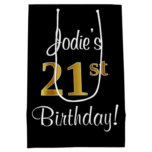 Sac Cadeau Moyen Elégant, Luxueux, Faux Gold Look 21e anniversaire (Dos)