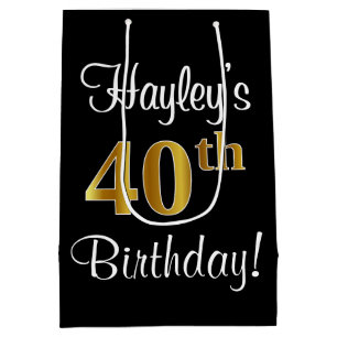 Sac Cadeau Moyen Elégant, Luxueux, Faux Gold Look 40e anniversaire