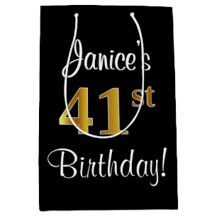 Sac Cadeau Moyen Elégant, Luxueux, Faux Gold Look 41e anniversaire