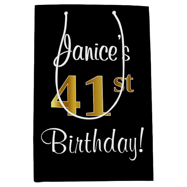Sac Cadeau Moyen Elégant, Luxueux, Faux Gold Look 41e anniversaire (Devant)