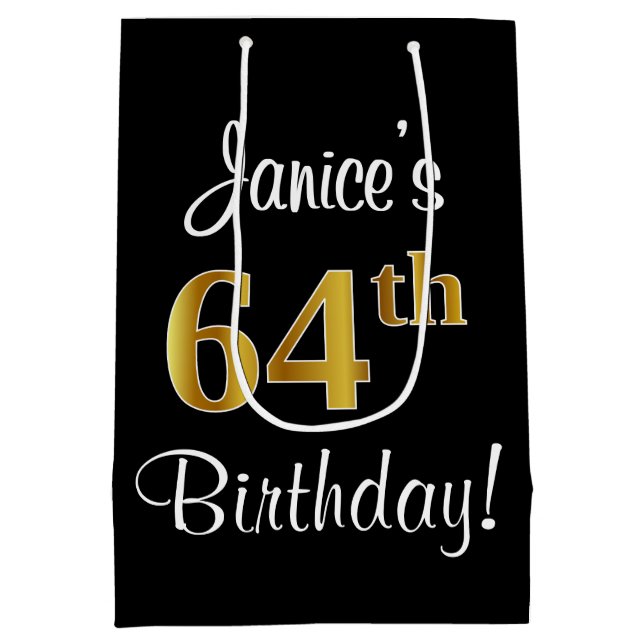 Sac Cadeau Moyen Elégant, Luxueux, Faux Gold Look 64e anniversaire (Dos)