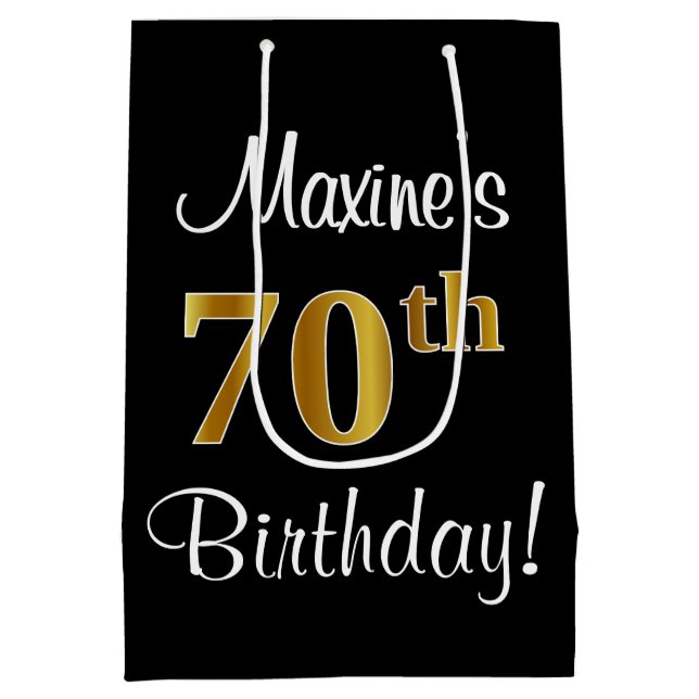 Sac Cadeau Moyen Elégant, Luxueux, Faux Gold Look 70e anniversaire (Dos)