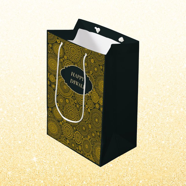 Sac Cadeau Moyen Elégant mandala motif personnalisé diwali or vert (Créateur téléchargé)