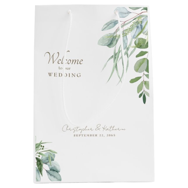 Sac Cadeau Moyen Élégant mariage Bienvenue cadeau de mariage oliage (Devant)