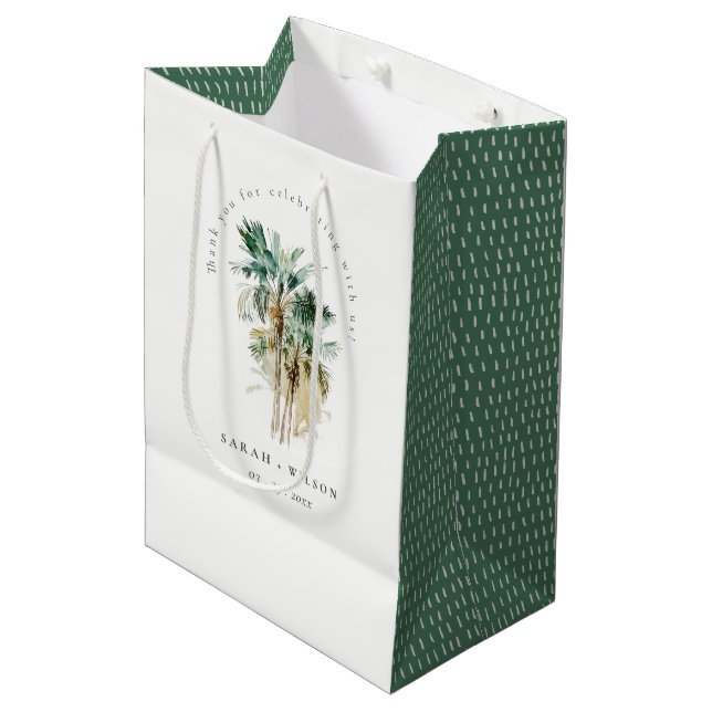 Sac Cadeau Moyen Elégant Mariage d'aquarelle tropicale palmiers (Devant Angle)