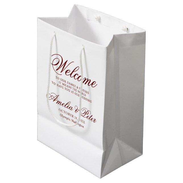 Sac Cadeau Moyen Elégant Mariage de Bourgogne (Devant Angle)