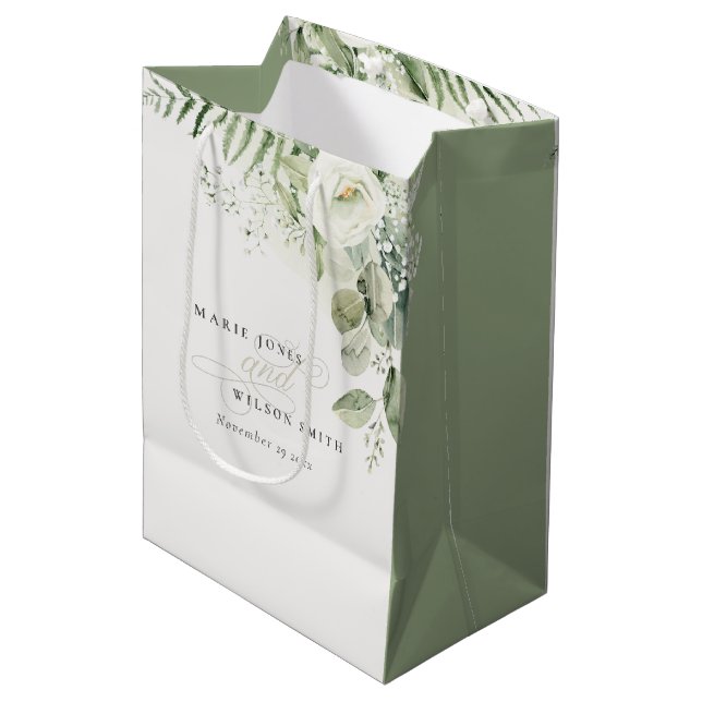 Sac Cadeau Moyen Elégant Mariage de feuillage de Ferne Eucalyptus (Devant Angle)