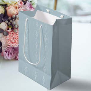 Sac Cadeau Moyen Élégant Mariage de Monogramme gris blanc moderne