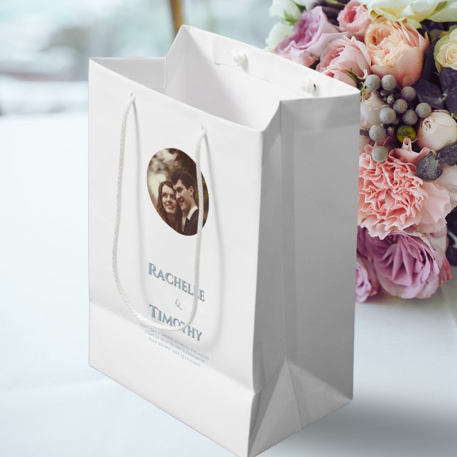 Sac Cadeau Moyen Élégant Mariage photo blanc personnalisé moderne (Créateur téléchargé)