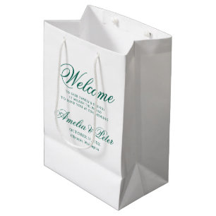 Sac Cadeau Moyen Elégant Mariage Vert Bienvenue