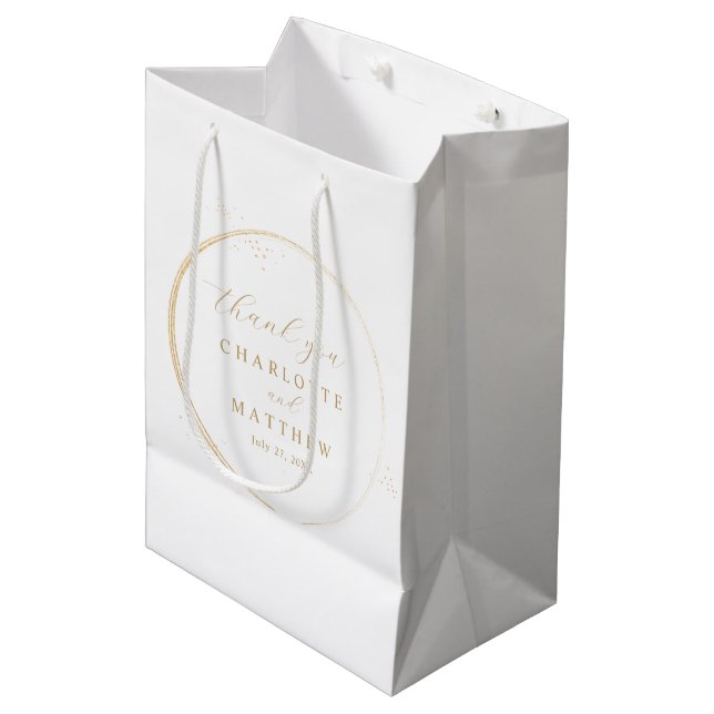 Sac Cadeau Moyen Élégant Merci Mariage Or (Devant Angle)