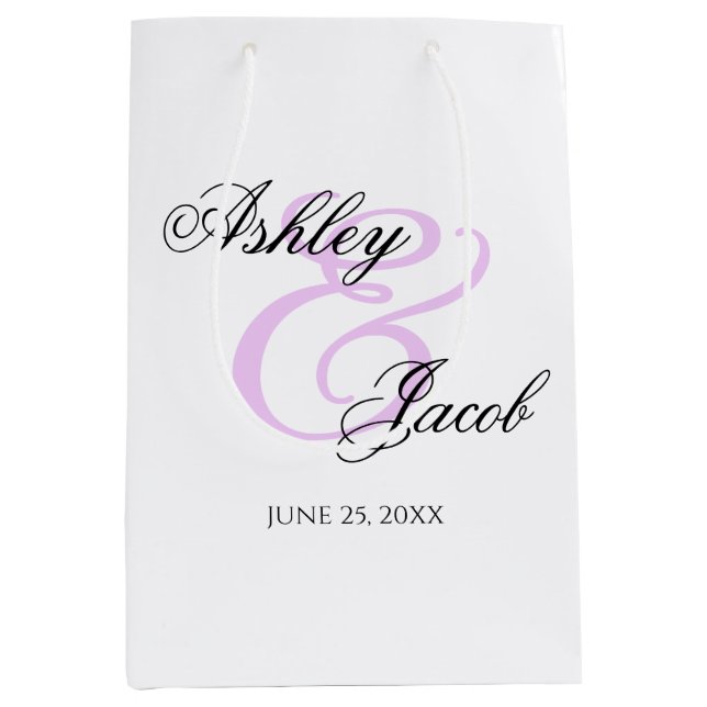 Sac Cadeau Moyen Élégant minimal lumière violet Nom personnalisé Ma (Devant)