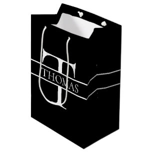 Sac Cadeau Moyen Élégant Monogramme Personnalisé Nom Personnalisé