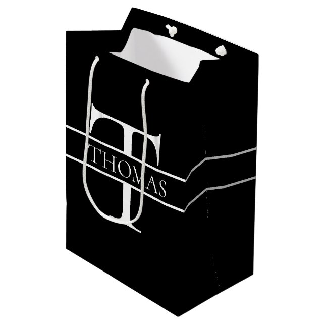 Sac Cadeau Moyen Élégant Monogramme Personnalisé Nom Personnalisé (Devant Angle)