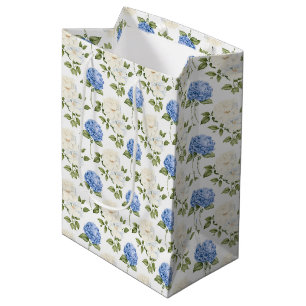 Sac Cadeau Moyen Elégant Motif de fleurs d'hydragea bleu