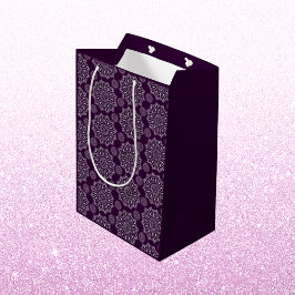 Sac Cadeau Moyen Élégant motif mandala violet diwali argent