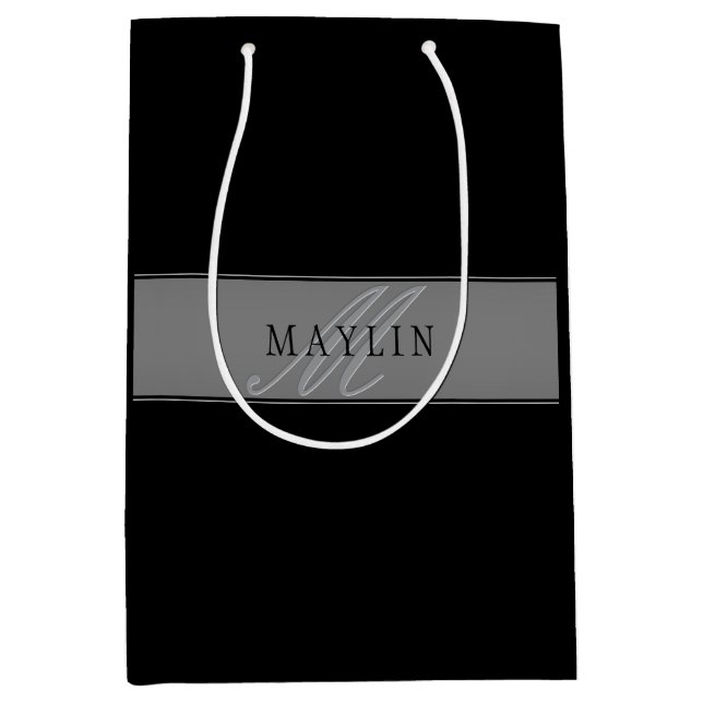 Sac Cadeau Moyen Élégant nom d'entreprise/autre texte script éditab (Devant)