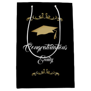 Sac Cadeau Moyen Elégant Ornament Or Félicitations Diplômé