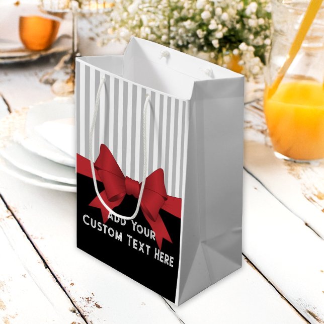 Sac Cadeau Moyen Élégant personnalisé moderne ruban rouge et bande (Créateur téléchargé)