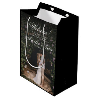 Sac Cadeau Moyen Elégant Photo Black Mariage Bienvenue