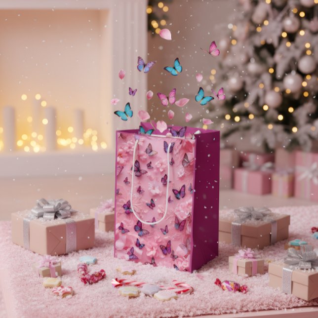 Sac Cadeau Moyen Elegant Pink Butterfly Floral Gift Bag (Créateur téléchargé)