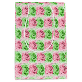 Sac Cadeau Moyen Elegant Pink & Green Rose Gift Bag
