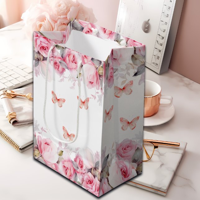 Sac Cadeau Moyen Élégant Rose Blush (Créateur téléchargé)