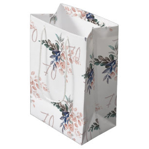 Sac Cadeau Moyen Élégant rose floral 70e anniversaire Personnalisé