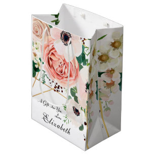 Sac Cadeau Moyen Élégant rose Peach Floral Fleurs