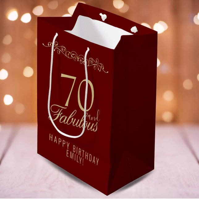 Sac Cadeau Moyen Elégant rouge 70 et fabuleux ornement 70e annivers (Créateur téléchargé)