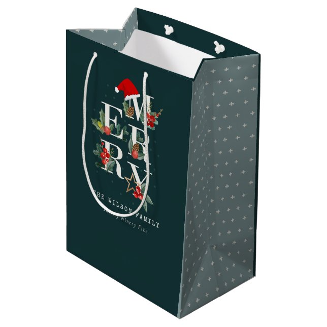 Sac Cadeau Moyen Élégant Rouge Vert Blanc Joyeux Noël Folio (Dos Angle)