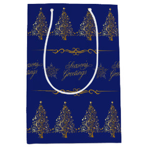Sac Cadeau Moyen Elégant Royal Blue Gold sapin de Noël