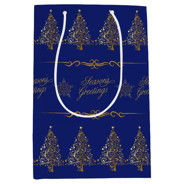 Sac Cadeau Moyen Elégant Royal Blue Gold sapin de Noël (Devant)