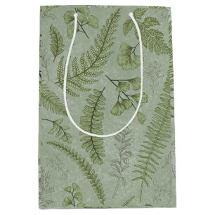 Sac Cadeau Moyen Elégant Sage Vert Aquarelle Floral