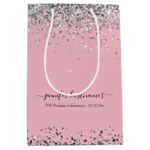 Sac Cadeau Moyen Élégant Script 50e fête d'anniversaire