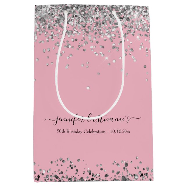 Sac Cadeau Moyen Élégant Script 50e fête d'anniversaire (Devant)