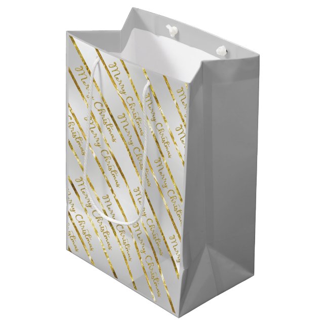 Sac Cadeau Moyen Élégant Silver Gold Joyeux Noël (Devant Angle)