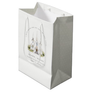 Sac Cadeau Moyen Élégant simple catholique Mariage de l'église aqua