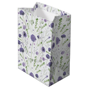 Sac Cadeau Moyen Elégant teint d'eau violet motif floral