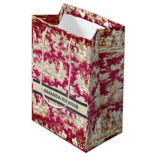 Sac Cadeau Moyen Élégant vintage lac rouge toile de jouy monogramme