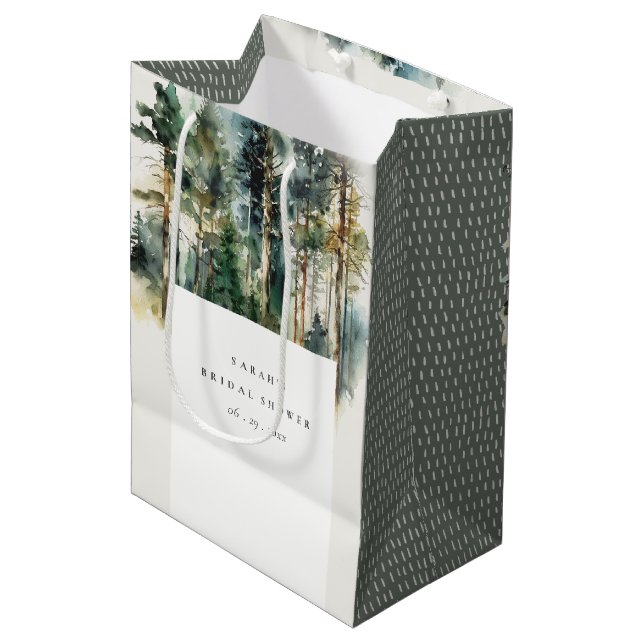 Sac Cadeau Moyen Elégante aquarelle Fête des mariées forestière (Devant Angle)