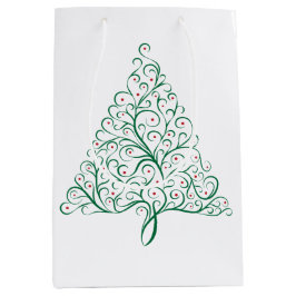 Sac Cadeau Moyen Élégante calligraphie rouge et verte Arbre de Noël