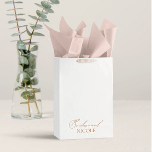 Sac Cadeau Moyen Élégante demoiselle d'allégeance minimaliste blanc