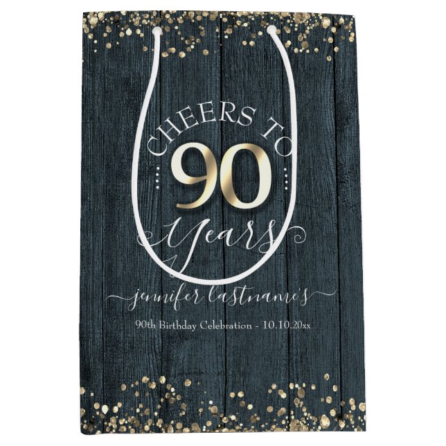 Sac Cadeau Moyen Elégante encourt à 90 ans Anniversaire (Devant)