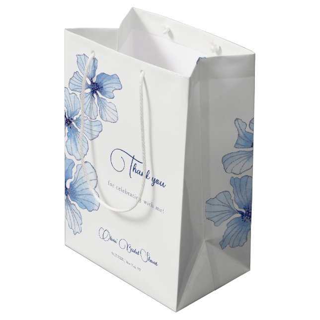Sac Cadeau Moyen Elégante Fête des mariées de fleurs bleues (Dos Angle)
